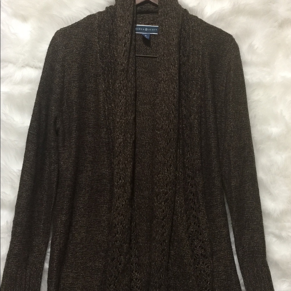 🌺 Karen Scott Brown Scarf-like Cardigan Medium